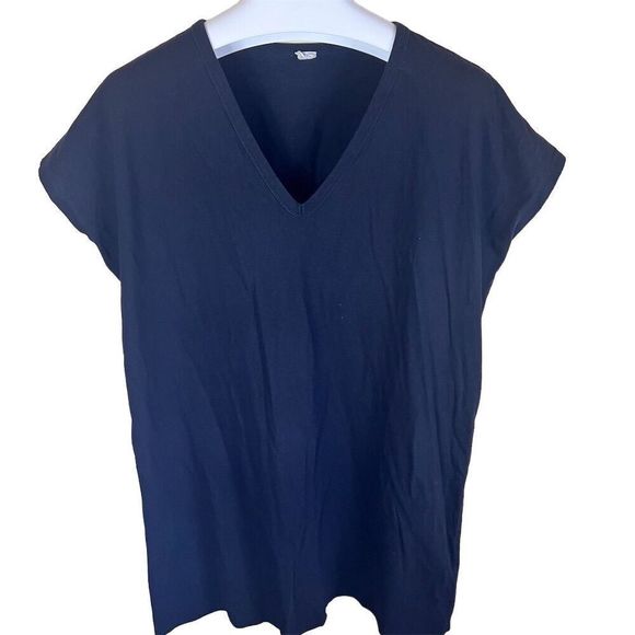 Aritzia Wilfred Free Women's Black V-Neck‎ Short Sleeve Blouse Size Large Staple - Picture 1 of 6